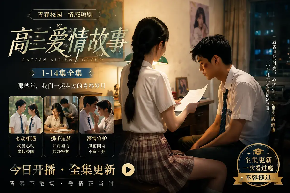 热门AI短剧爱情故事《AI短剧B中爱情故事》-《AI短剧：高三爱情故事》高清免费HD中字网盘分享未删减